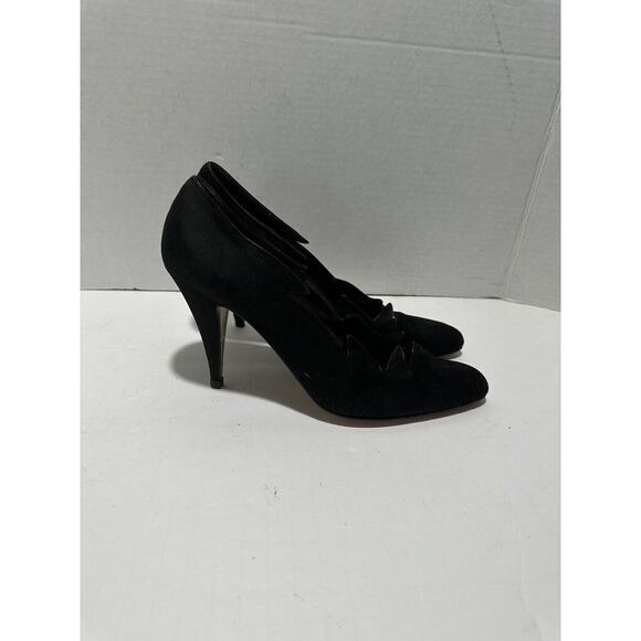 BALLY Vintage Avant Garde Black Suede Heel Pumps Sz 9 - Made in Italy Cut Edges - Picture 6 of 11